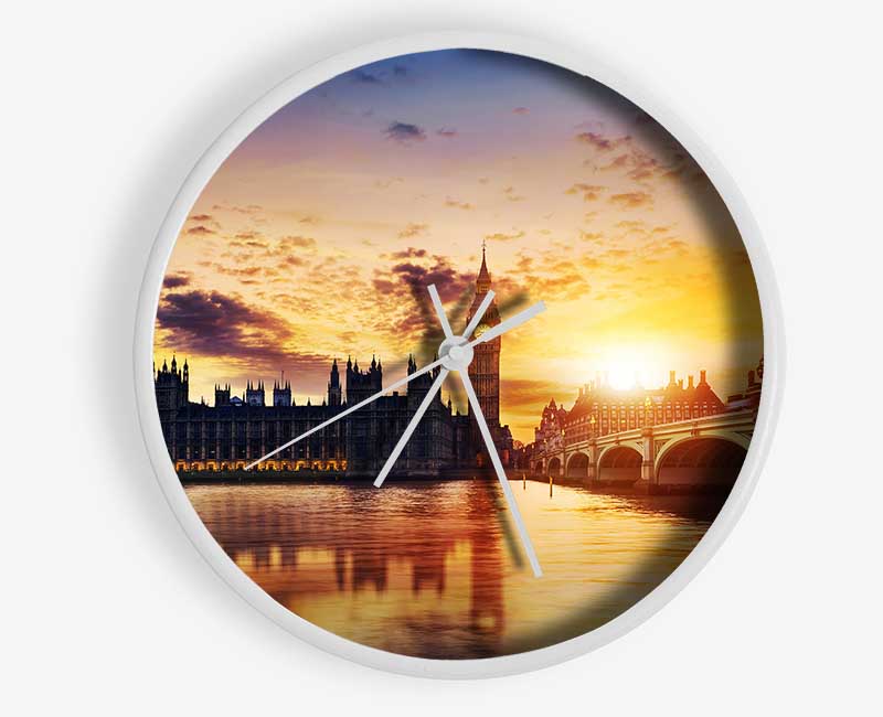 Sunset Over The Houses Of Parliament Clock - Wallart-Direct UK