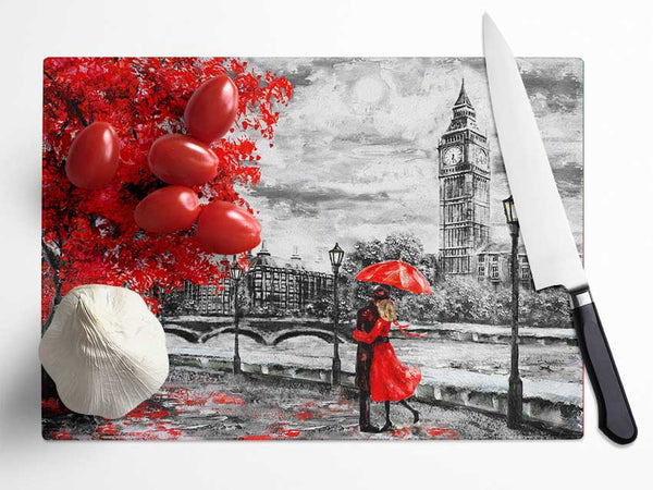 Honeymoon Couple Big Ben Glass Chopping Board