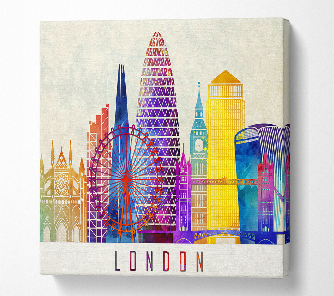 A Square Canvas Print Showing Rainbow City 2 Square Wall Art