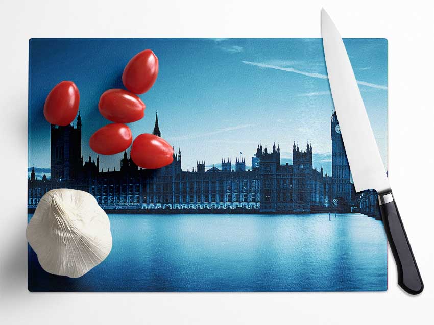 Houses Of Parliament Blues Glass Chopping Board