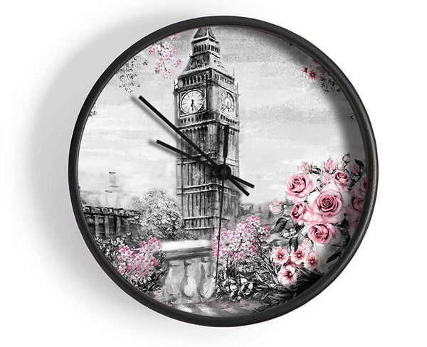 Big Ben Pink Roses Clock - Wallart-Direct UK