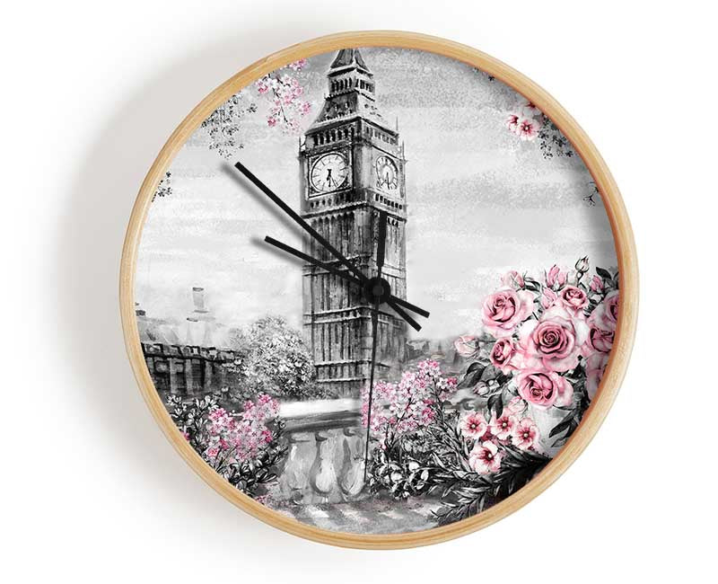 Big Ben Pink Roses Clock - Wallart-Direct UK