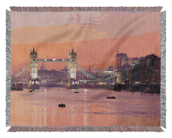 Pink Nights Through The Tower Bridge Woven Blanket