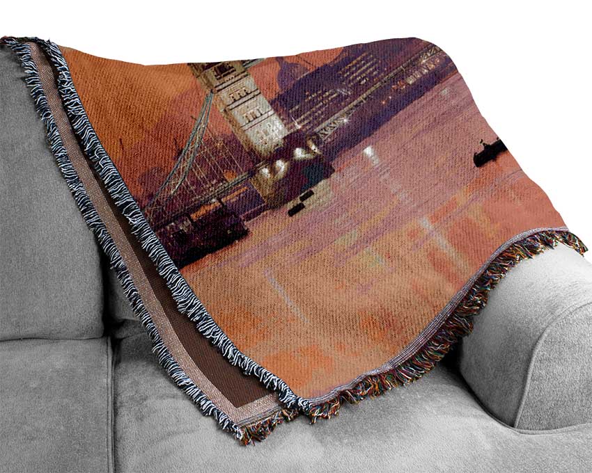 Pink Nights Through The Tower Bridge Woven Blanket