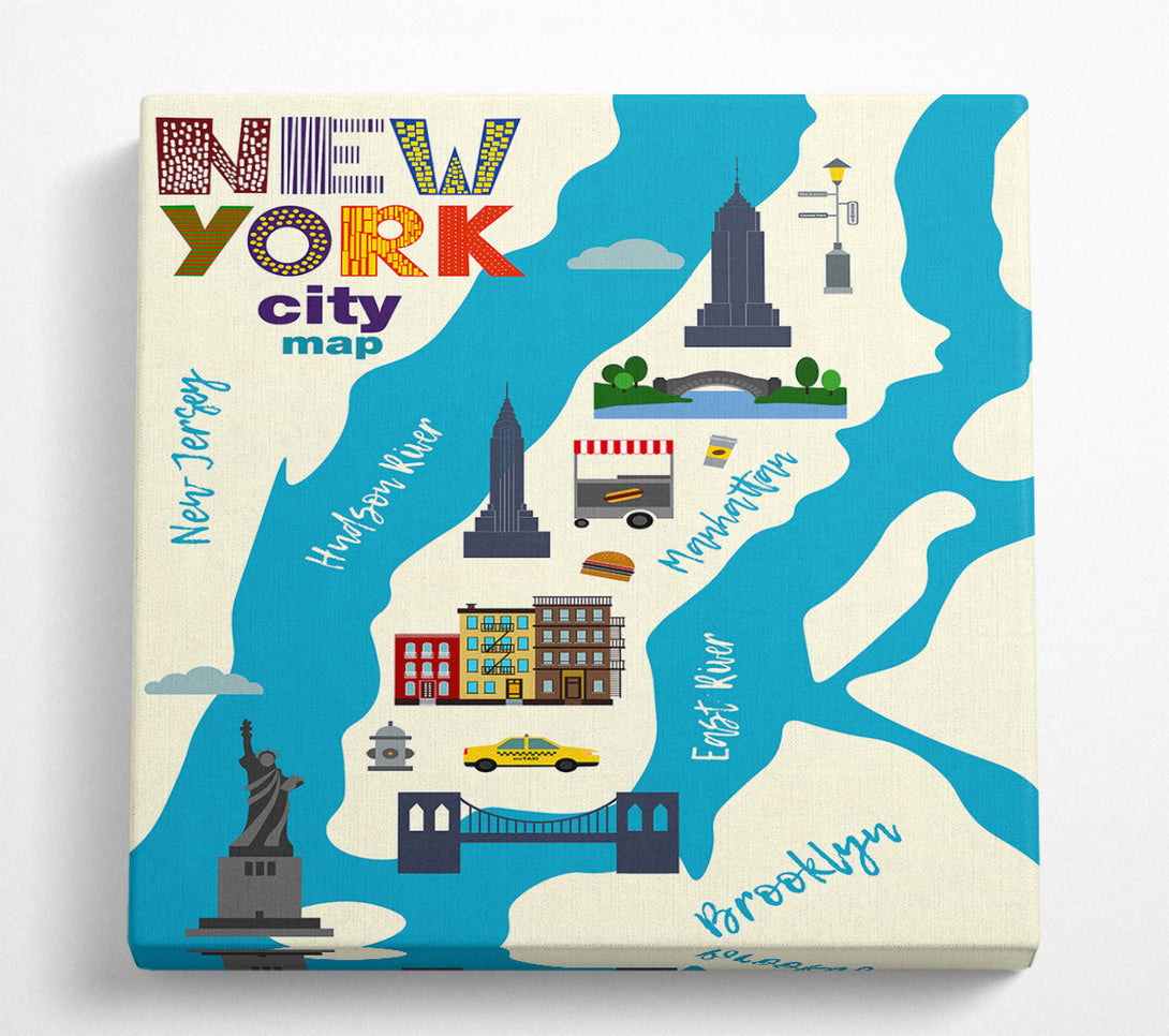 A Square Canvas Print Showing NYC Map Square Wall Art