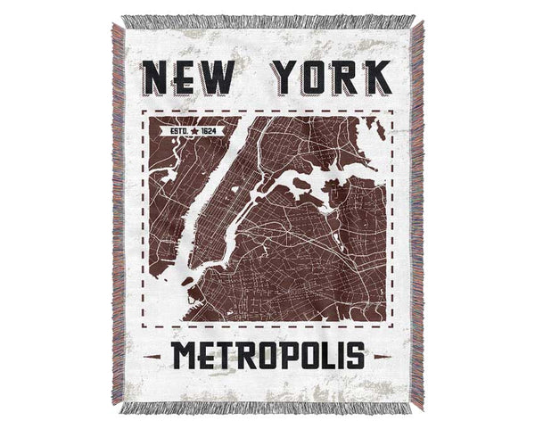 Retro map Of The City 9 Woven Blanket