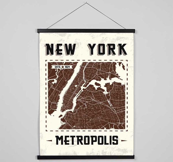 Retro map Of The City 9 Hanging Poster - Wallart-Direct UK