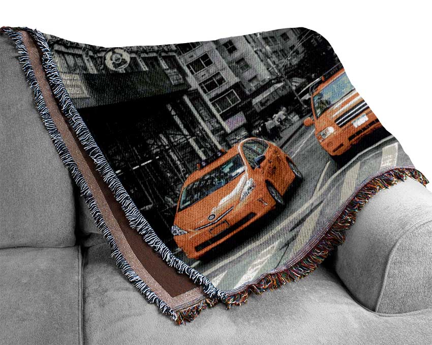 Yellow Cab Line Up Streets Woven Blanket