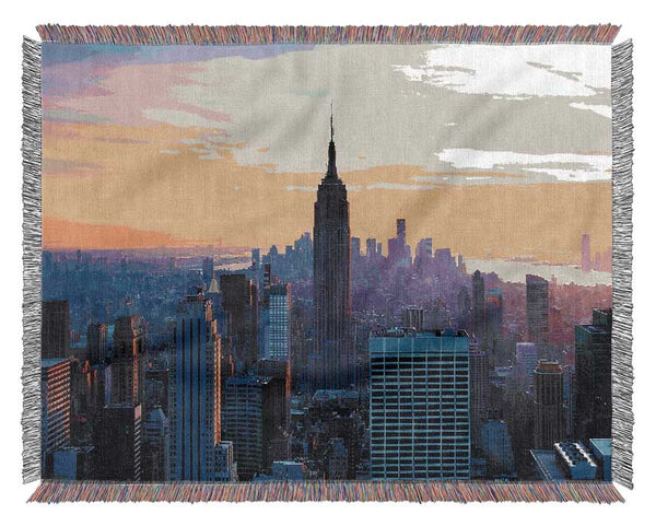 Sunset Over The Empire State Building Woven Blanket