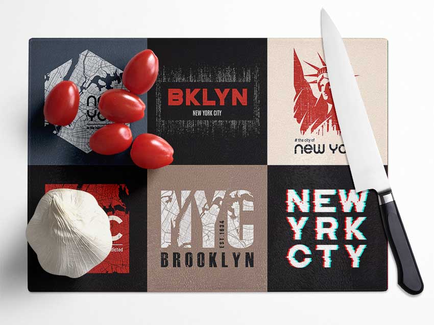 New York Signs Glass Chopping Board