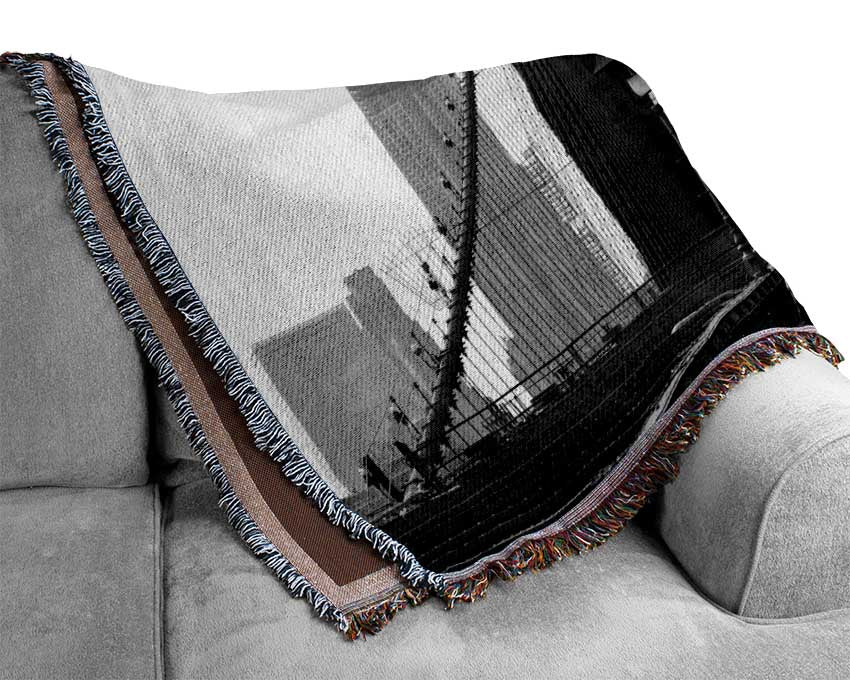 Cycling To The City Through Brooklyn Bridge Woven Blanket