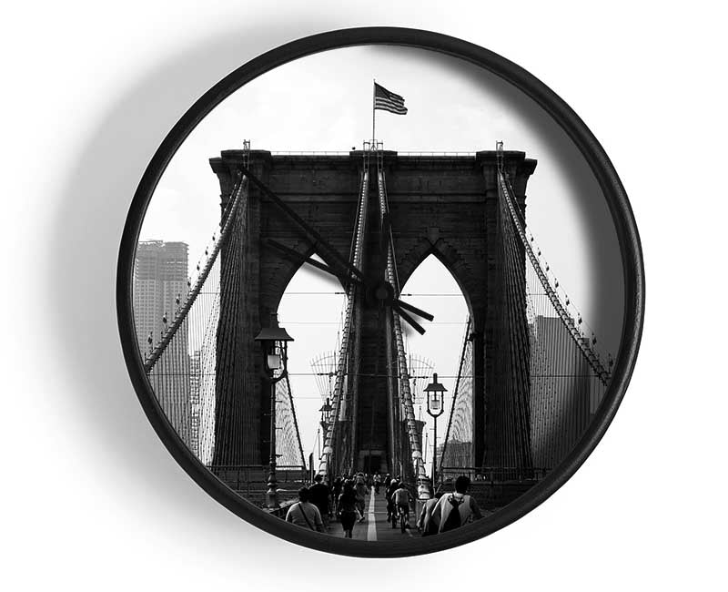 Cycling To The City Through Brooklyn Bridge Clock - Wallart-Direct UK