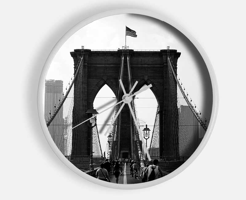 Cycling To The City Through Brooklyn Bridge Clock - Wallart-Direct UK