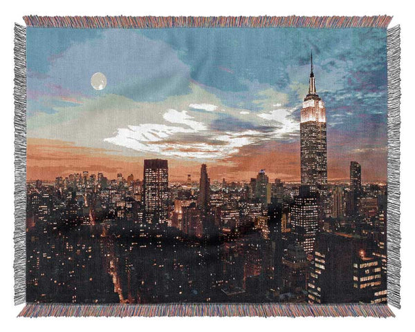 Moonlit Empire State Building Woven Blanket