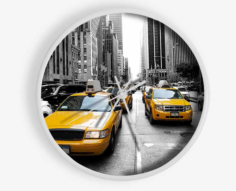 Yellow Cabs On The Inner City Steets Clock - Wallart-Direct UK