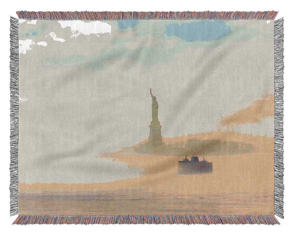 Mist Over The Statue Of Liberty Woven Blanket