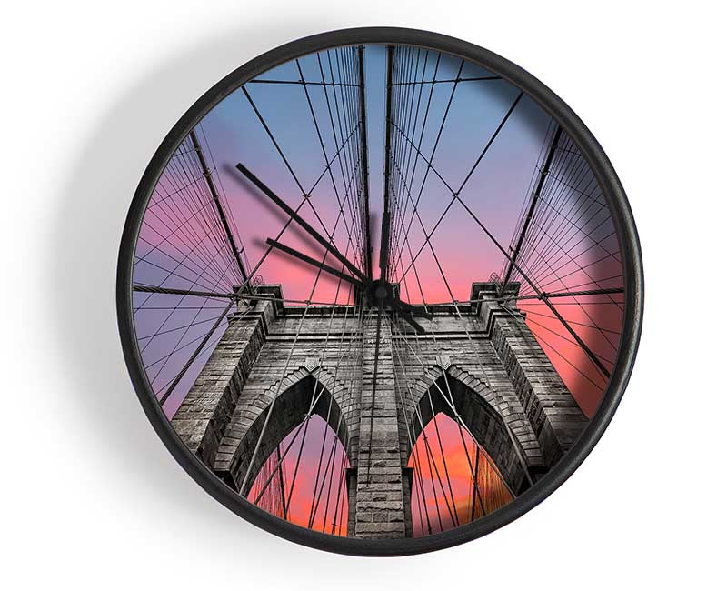 Fire Skies Above Brooklyn Bridge Clock - Wallart-Direct UK