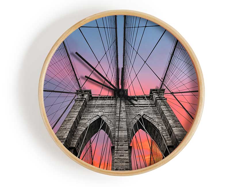 Fire Skies Above Brooklyn Bridge Clock - Wallart-Direct UK