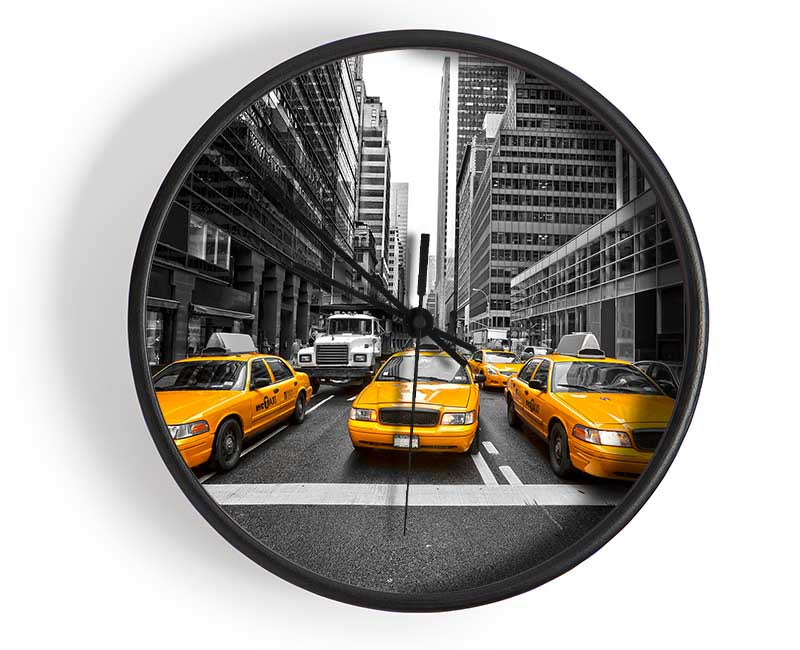 Yellow Taxi Cabs In NYC Clock - Wallart-Direct UK