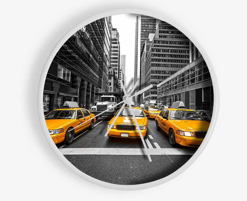 Yellow Taxi Cabs In NYC Clock - Wallart-Direct UK