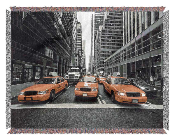 Yellow Taxi Cabs In NYC Woven Blanket