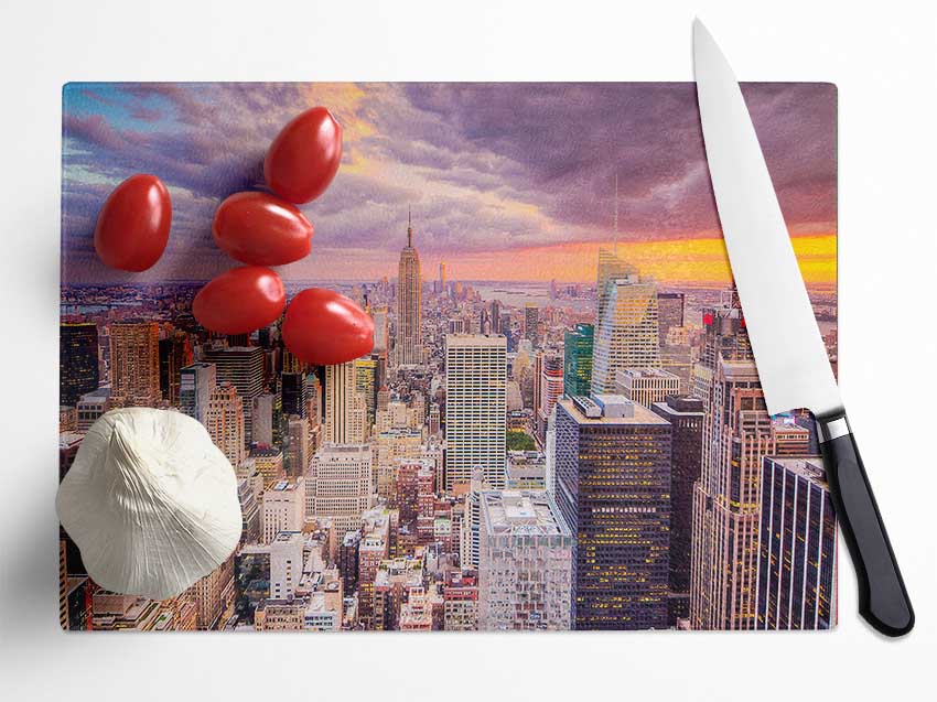 Storm Skies Over NYC Glass Chopping Board