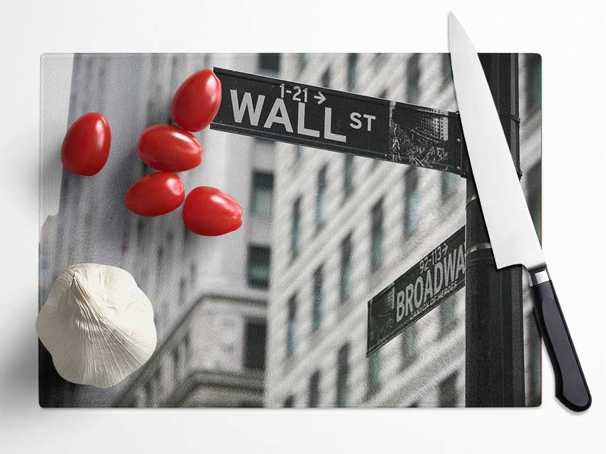 Wall Street And Broadway Signs Glass Chopping Board