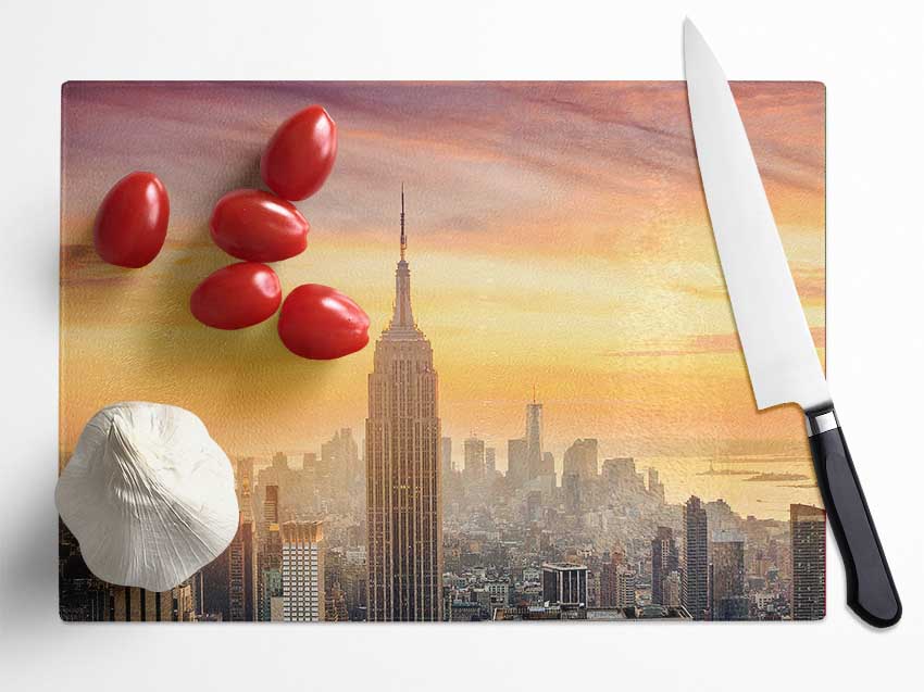 Misty Empire State Building Glass Chopping Board