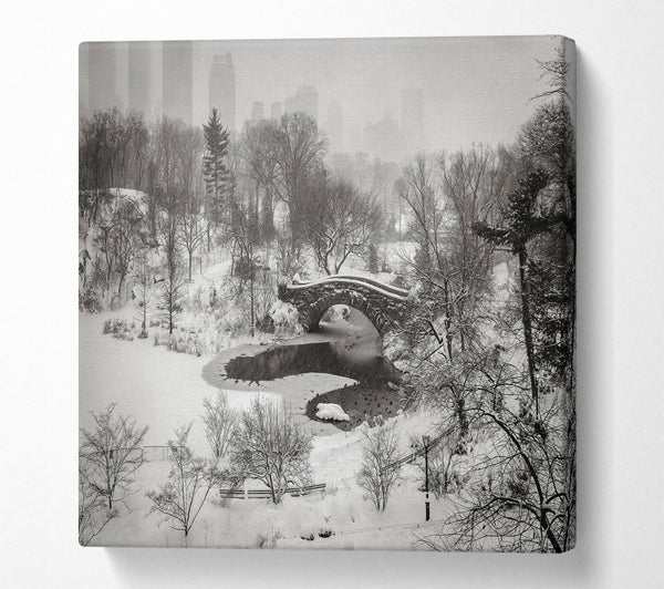 A Square Canvas Print Showing Snowing In Central Park Square Wall Art