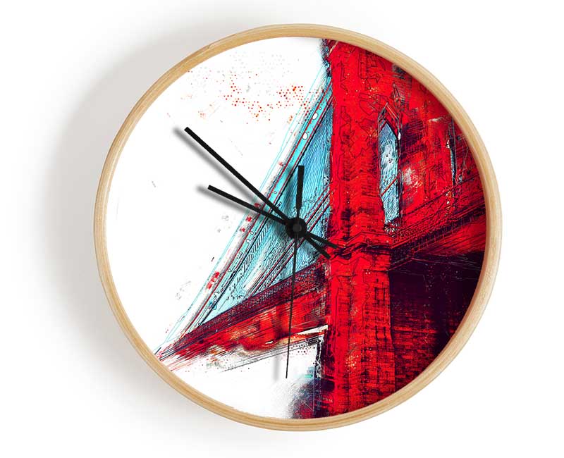 Red Funky Brooklyn Bridge Clock - Wallart-Direct UK