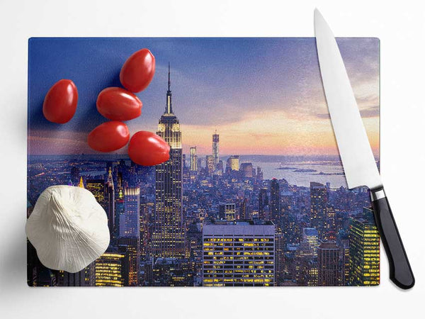 Twinkling Lights Of The Big Apple Glass Chopping Board