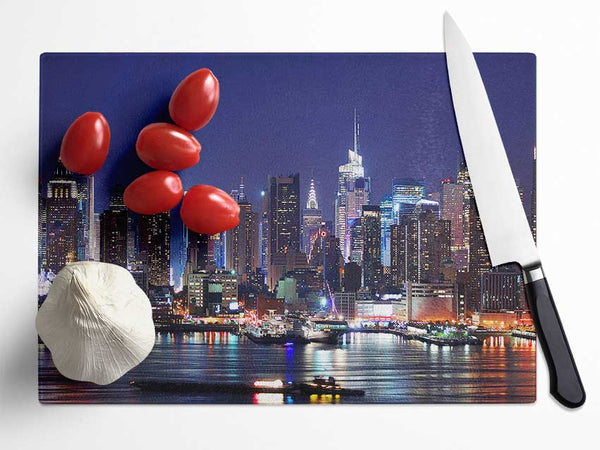 NYC Harbour At Night Glass Chopping Board