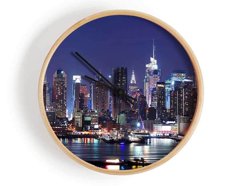 NYC Harbour At Night Clock - Wallart-Direct UK