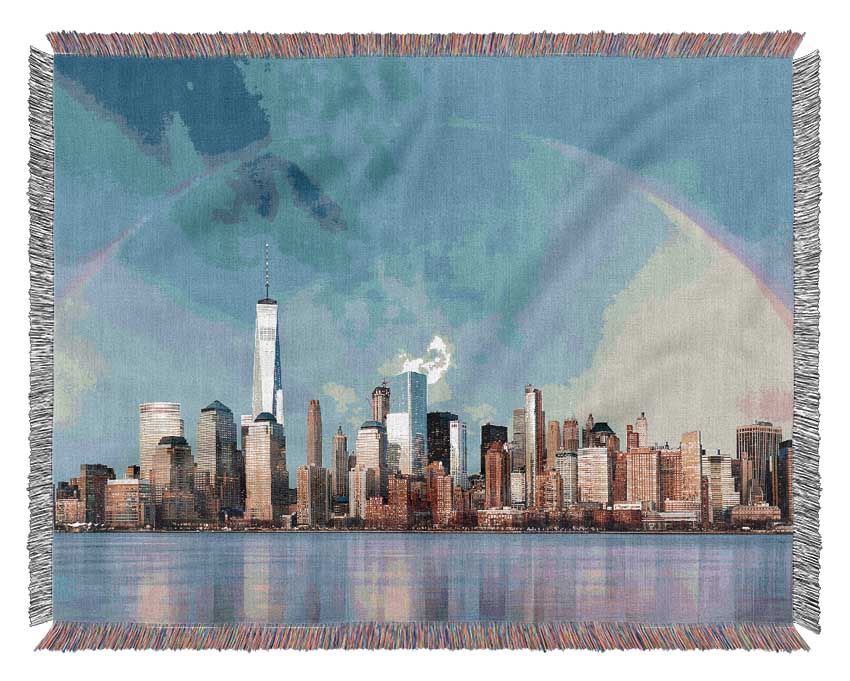 Rainbow Over The Big Apple Woven Blanket