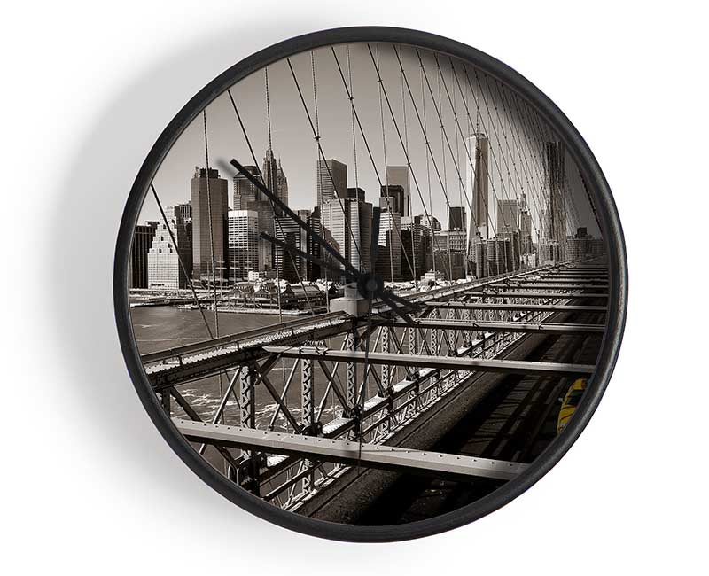 Brooklyn Bridge Yellow Cab Leaving NYC Clock - Wallart-Direct UK