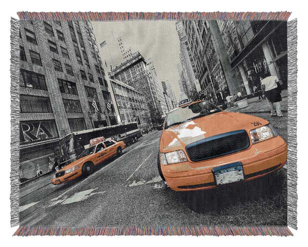 Yellow Cabs In NYC Woven Blanket