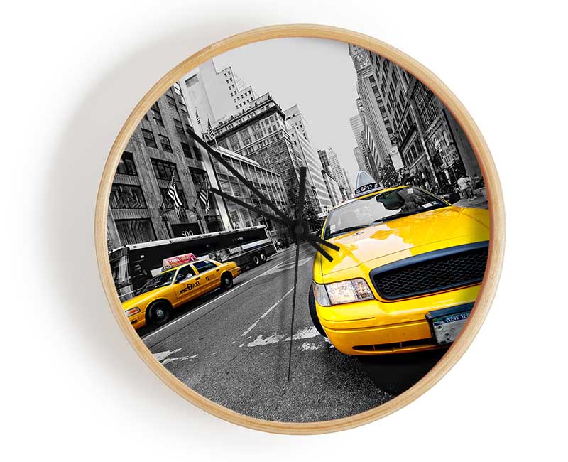 Yellow Cabs In NYC Clock - Wallart-Direct UK