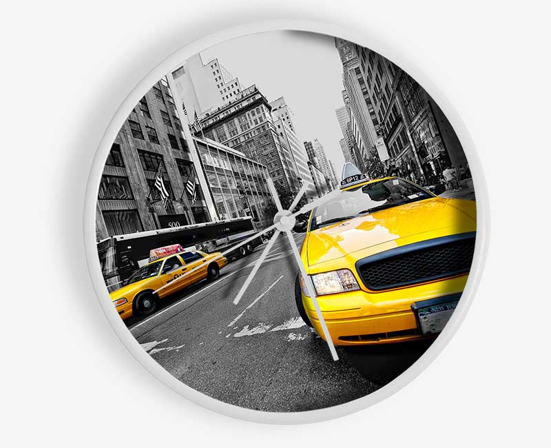 Yellow Cabs In NYC Clock - Wallart-Direct UK