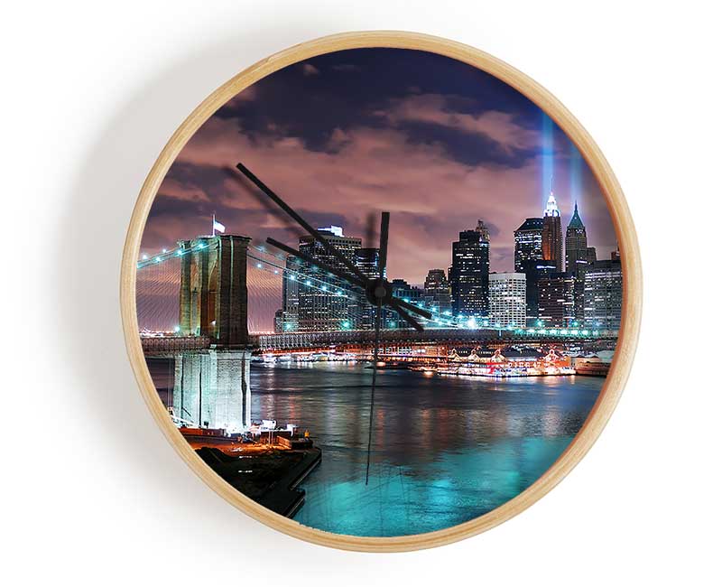 Stunning City Lights Over The Brooklyn Bridge Clock - Wallart-Direct UK