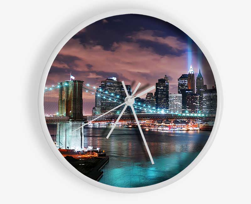 Stunning City Lights Over The Brooklyn Bridge Clock - Wallart-Direct UK