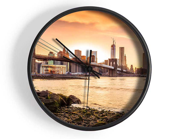 As The Sun Comes Up Over The Brooklyn Bridge Clock - Wallart-Direct UK