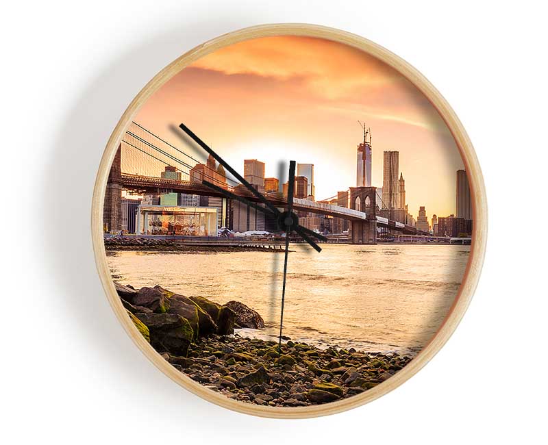 As The Sun Comes Up Over The Brooklyn Bridge Clock - Wallart-Direct UK