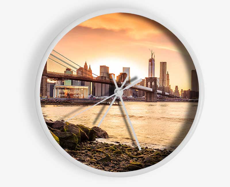 As The Sun Comes Up Over The Brooklyn Bridge Clock - Wallart-Direct UK