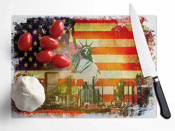 American Flag NYC Glass Chopping Board