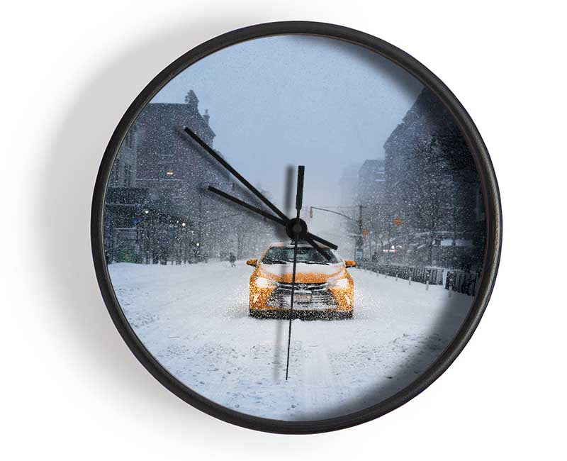 Yellow Cab In The Snow Clock - Wallart-Direct UK