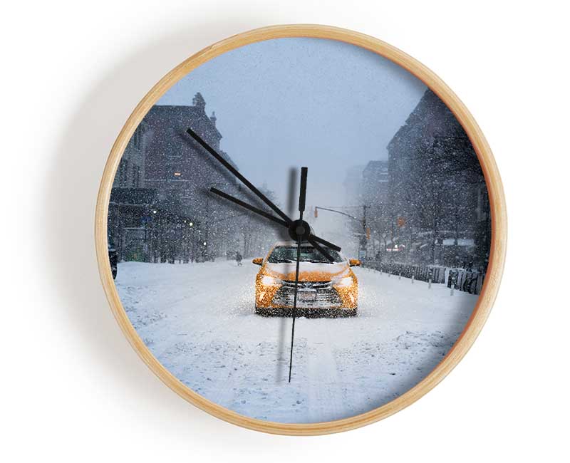 Yellow Cab In The Snow Clock - Wallart-Direct UK