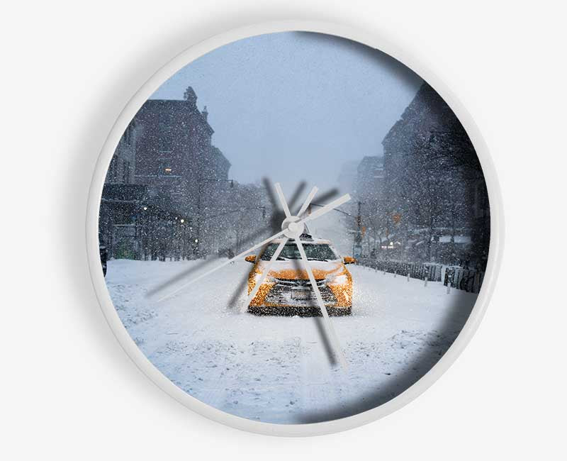 Yellow Cab In The Snow Clock - Wallart-Direct UK