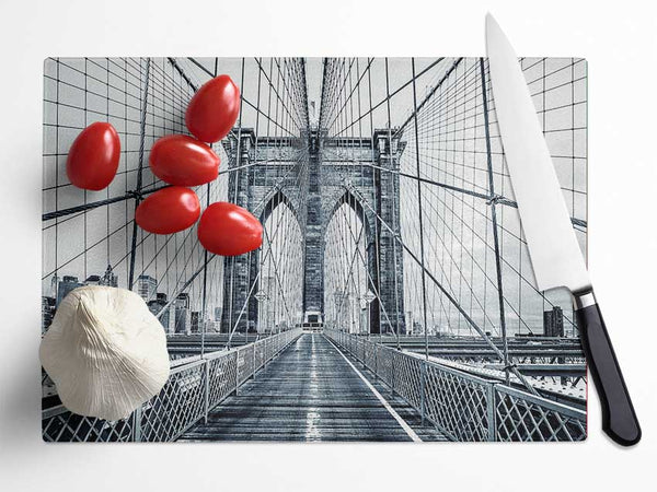 Silver Brooklyn Bridge Glass Chopping Board