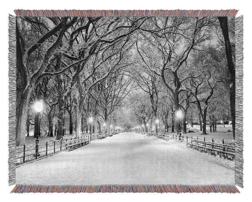 Winter Stroll Through Central Park Woven Blanket