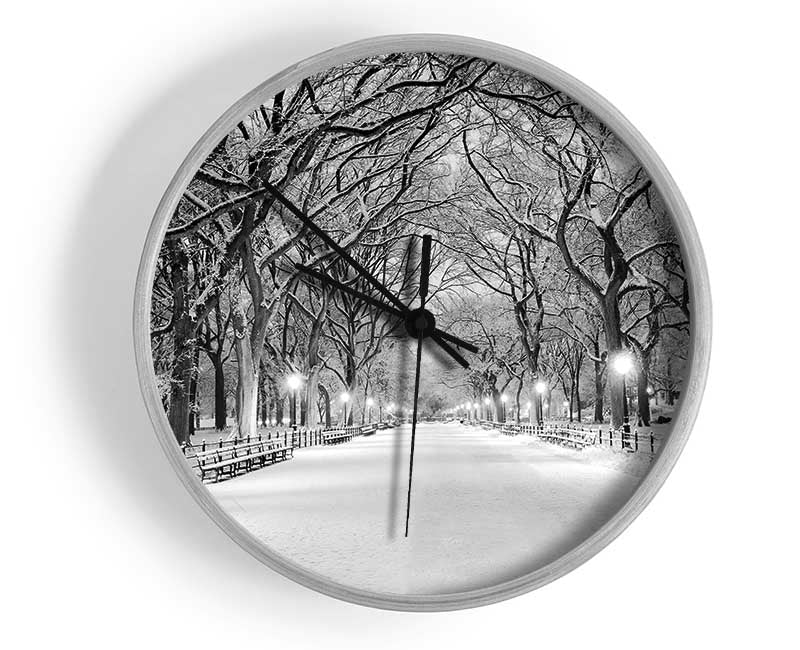 Winter Stroll Through Central Park Clock - Wallart-Direct UK